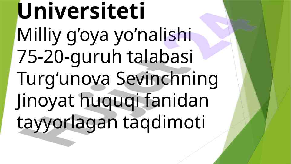 Jinoyat huquqi fanidan tayyorlangan taqdimot