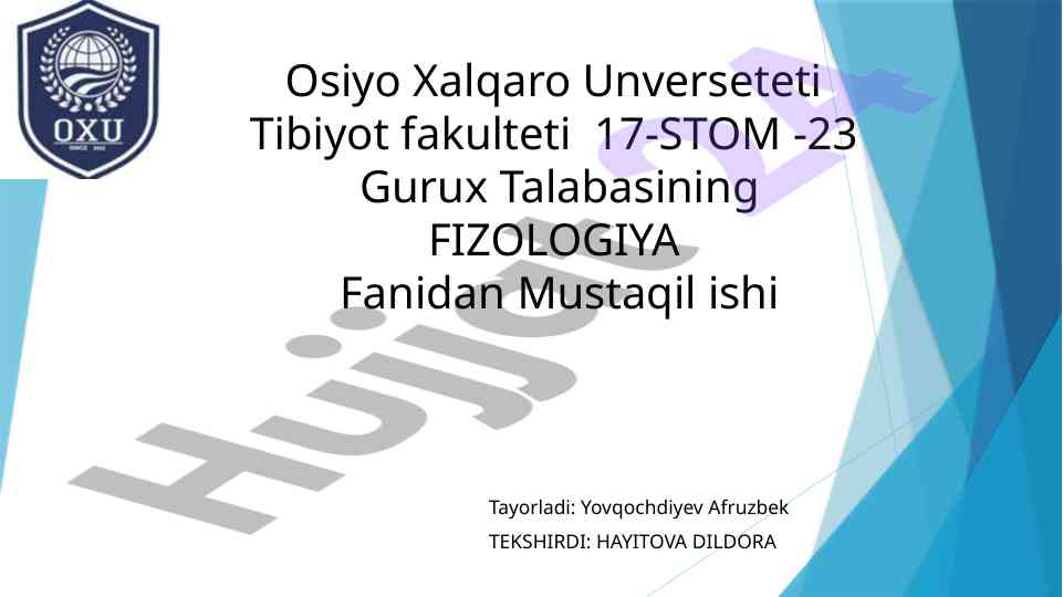 Qon aylanishining o‘ziga xosligi fiziologiya fanida