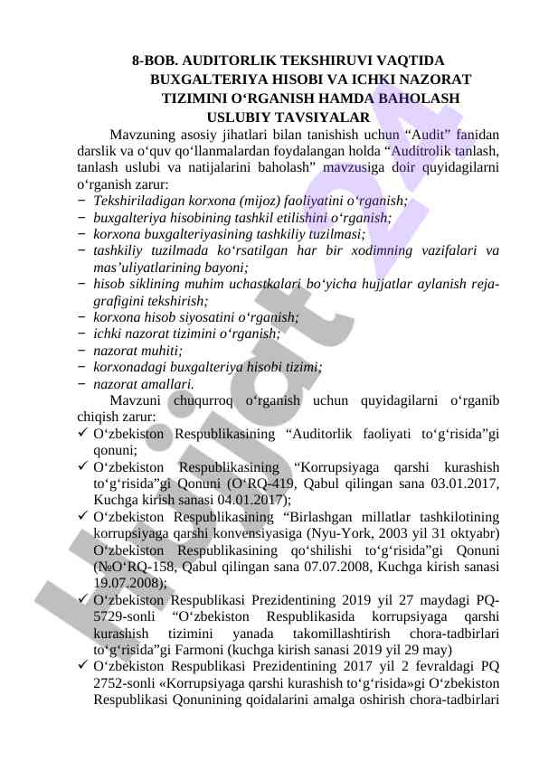 Audit nizomi va ichki nazorat tizimining o‘rganilishi