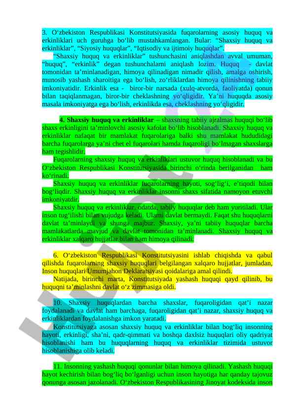 Asosiy huquq va erkinliklar tushunchalari tahlili