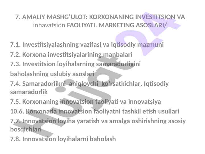 Korxonaning investitsion va innovatsion faoliyati