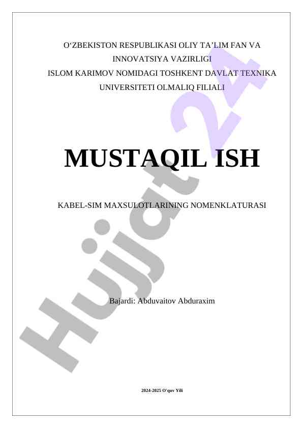 Kabel-Sim Maxsulotlarining Nomenklaturasi