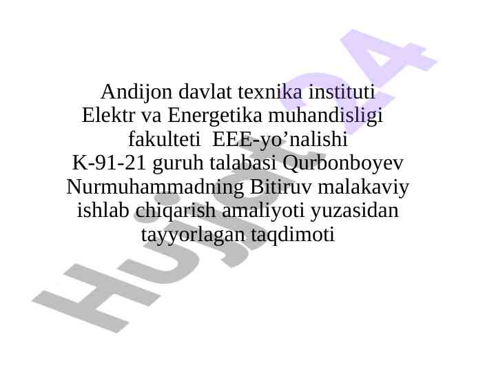 Elektr energetikasi muhandisligi bo'yicha taqdimot