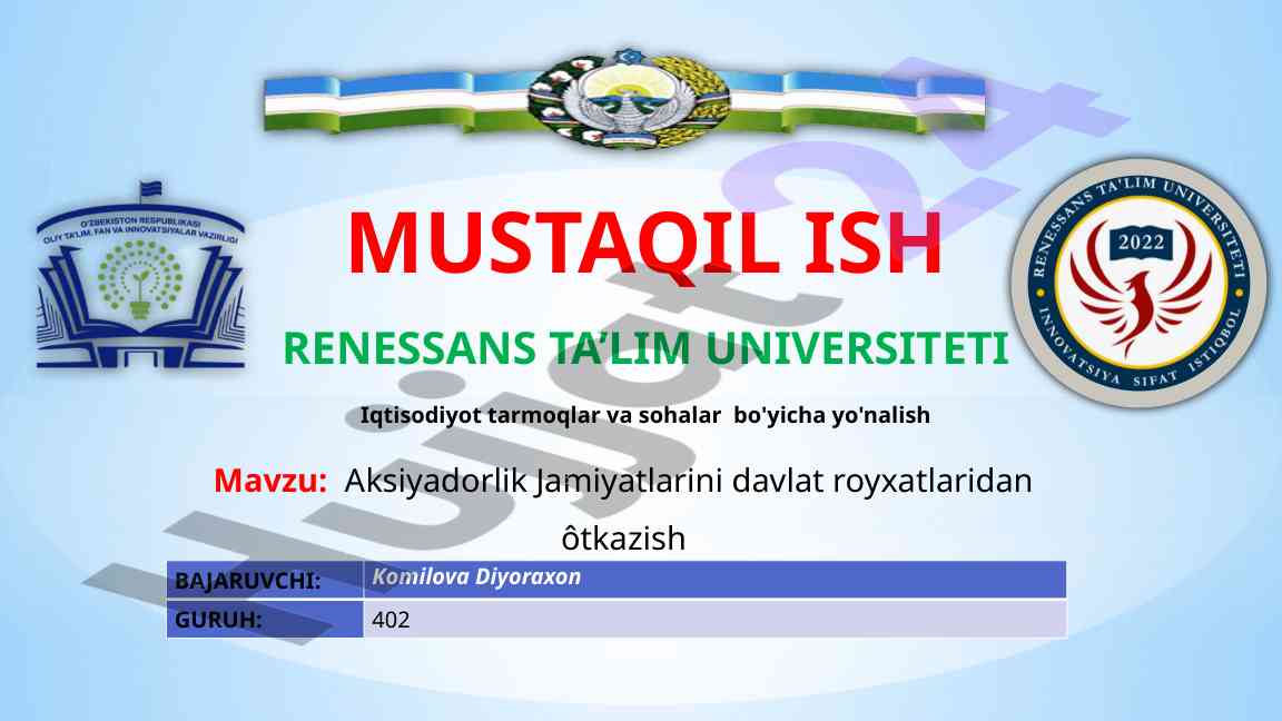 Aksiyadorlik Jamiyatlarini Davlat Ro'yxatidan O'tkazish