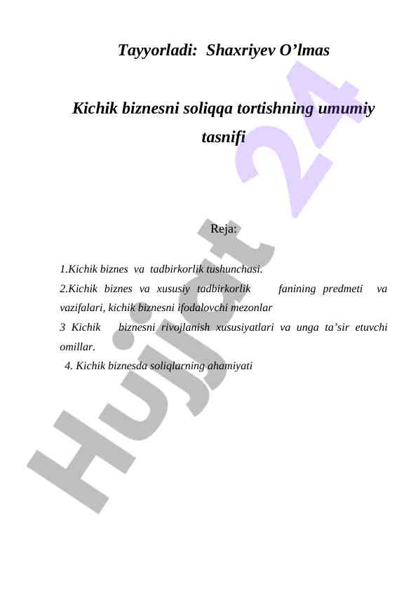 Kichik biznesni soliqqa tortish ommaviy tasnifi