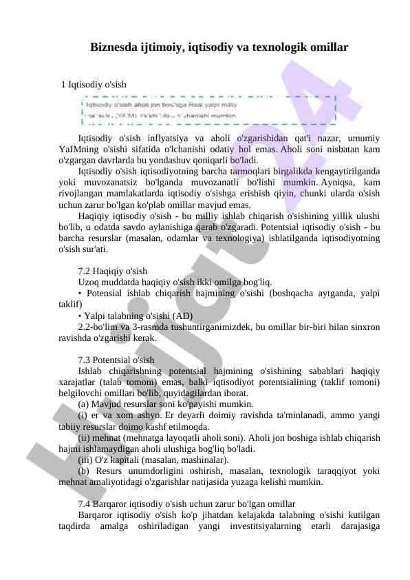 Iqtisodiy o'sish va ijtimoiy omillar tahlili