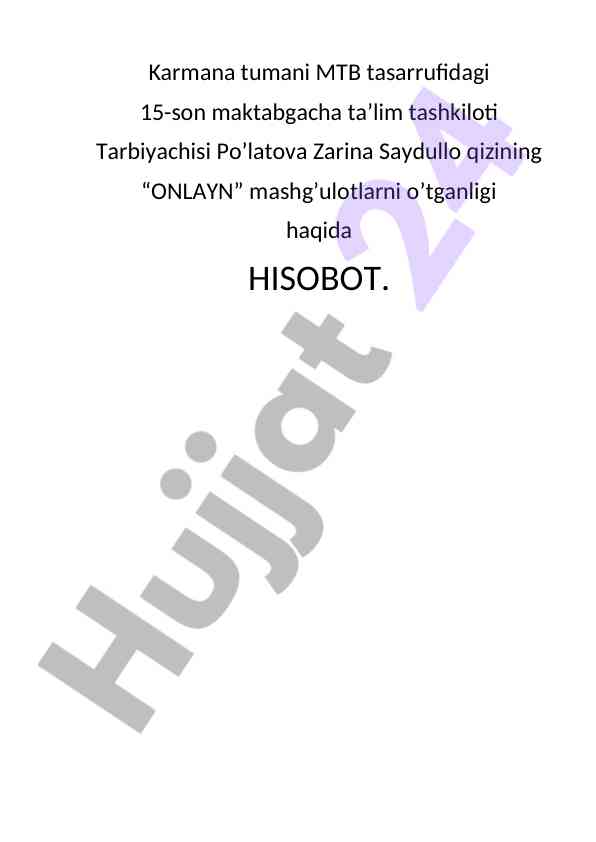 Onlayn mashg’ulotlar hisoboti bilm va malaka
