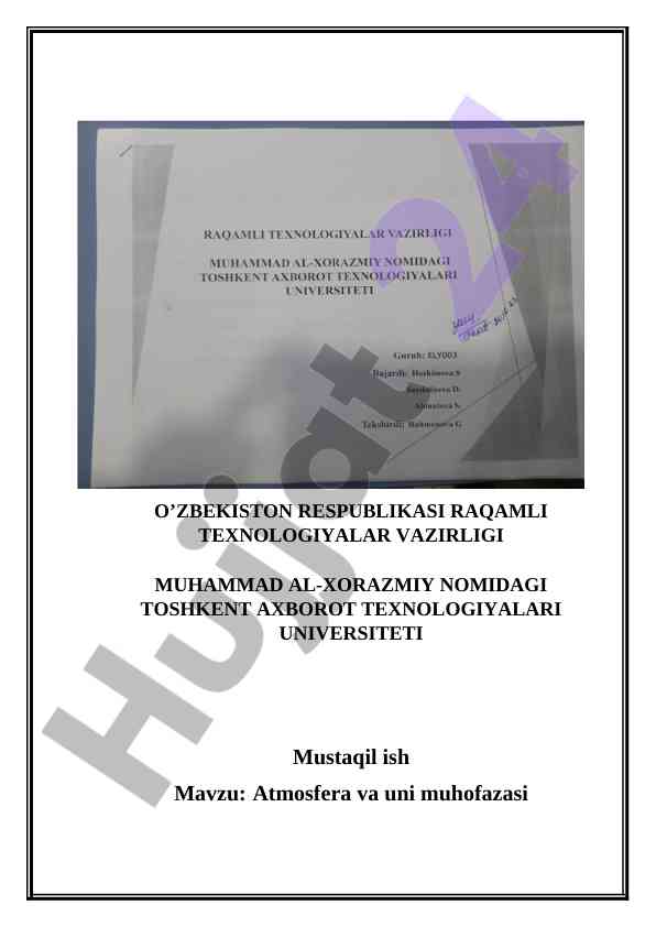 Atmosfera va uni muhofazasi masalalari