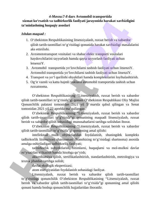 Avtomobil transportida harakat xavfsizligi asoslari