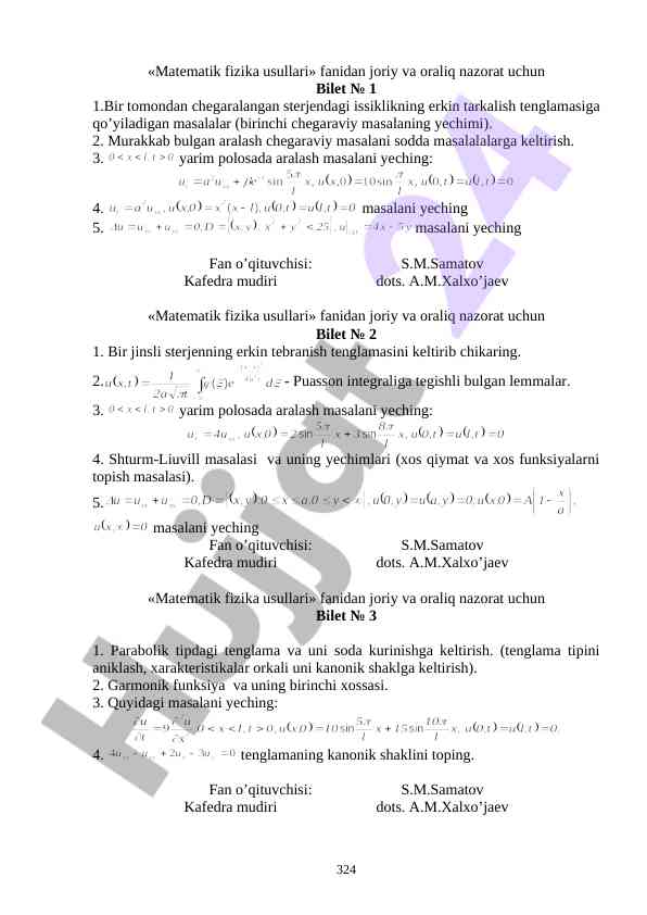Matematik fizika usullari bilet nazorat savollari