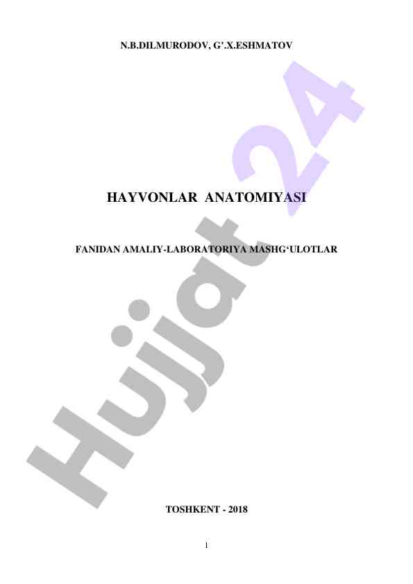 Hayvonlar anatomiyasi bo‘yicha amaliy-laboratoriya mashg‘ulotlar