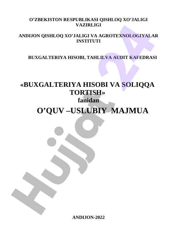 Buxgalteriya hisobi va soliqqa tortish o‘quv qo‘llanma