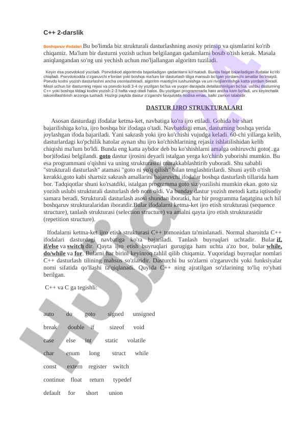 C++ darslik boshqaruv ifodalari va algoritmlar