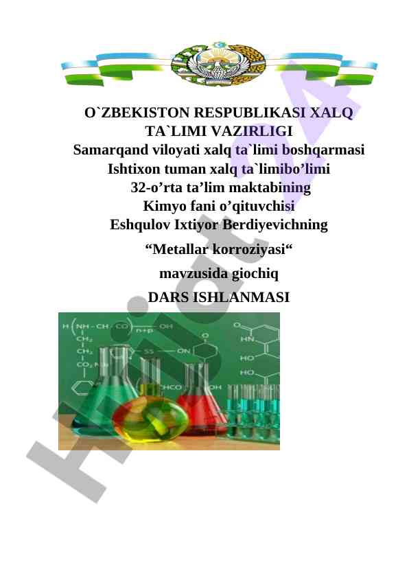 Metallar korroziyasi dars ishlanmasi