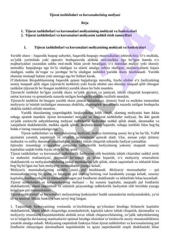 Tijorat tashkilotlari va korxonalari moliyasi