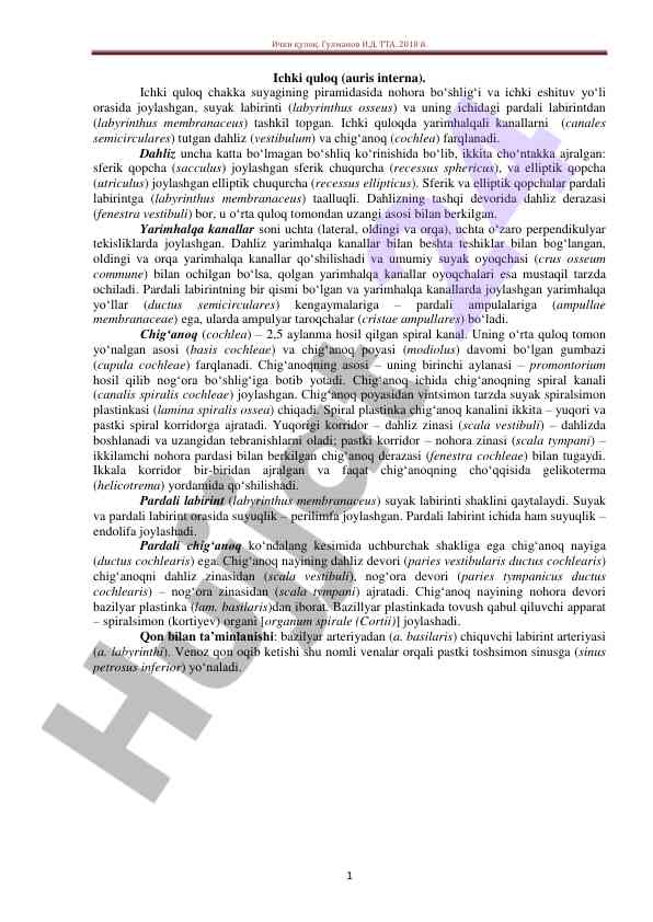 Ichki quloq tuzilishi va funksiyalari