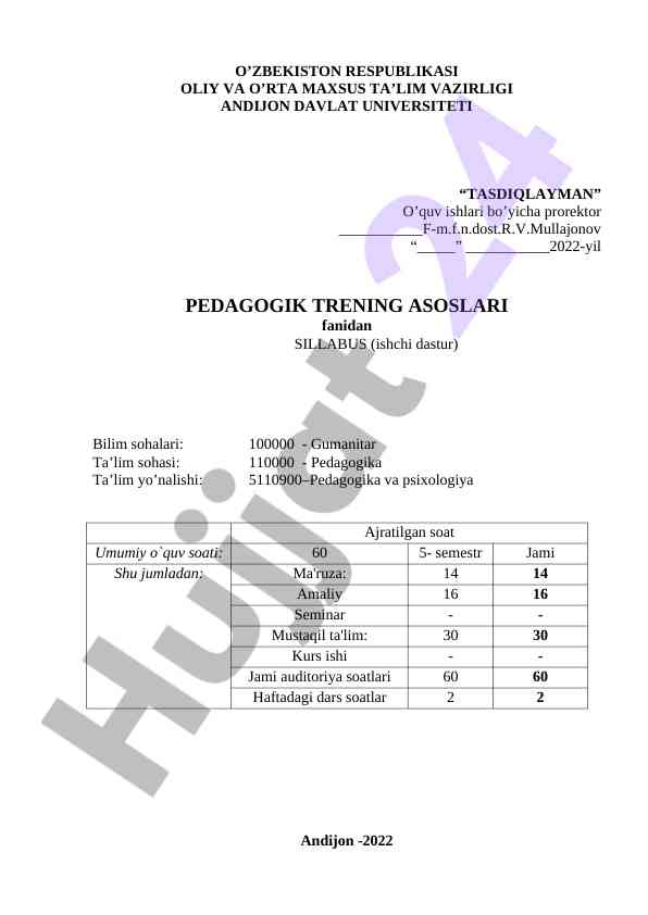 PEDAGOGIK TRENING ASOSLARI FANIDAN SILLABUS