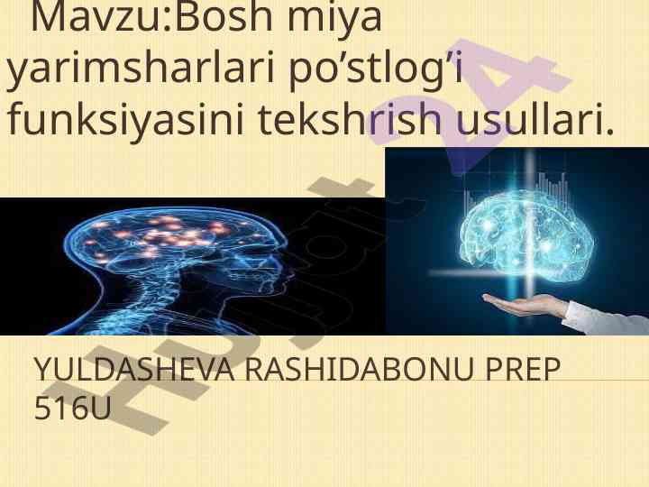 Bosh miya yarimsharlari po’stlog’i funksiyasini tekshrish