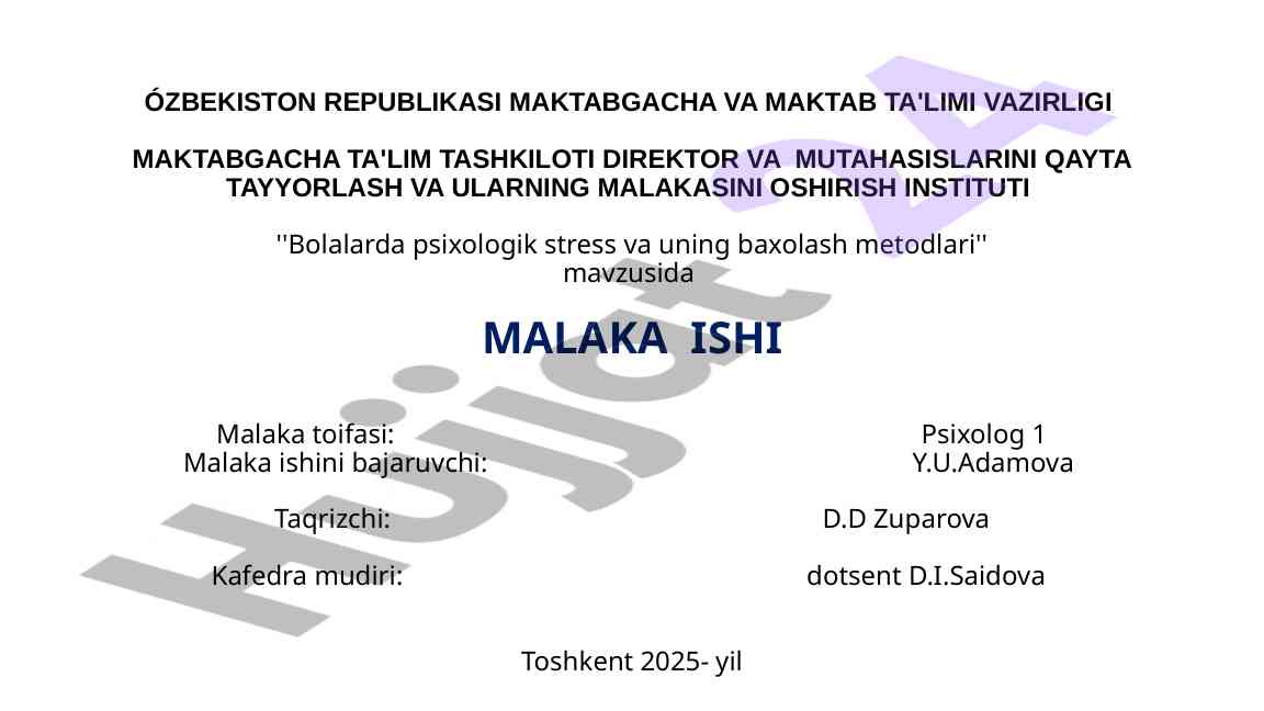 Bolalarda psixologik stressni baholash usullari