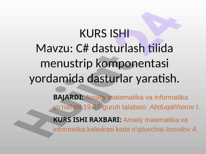C# dasturlashda menustrip komponentasi yordamida dastur