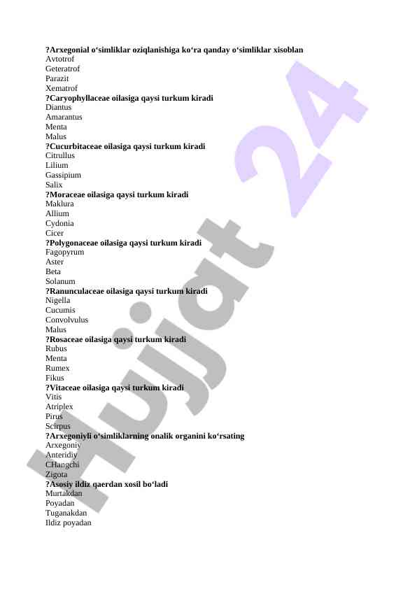 O‘simliklar oziqlanish turlarini tahlil qilish