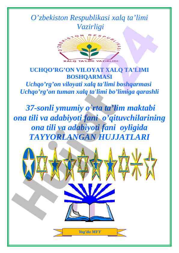 Ona tili va adabiyoti fani oyligi rejasi