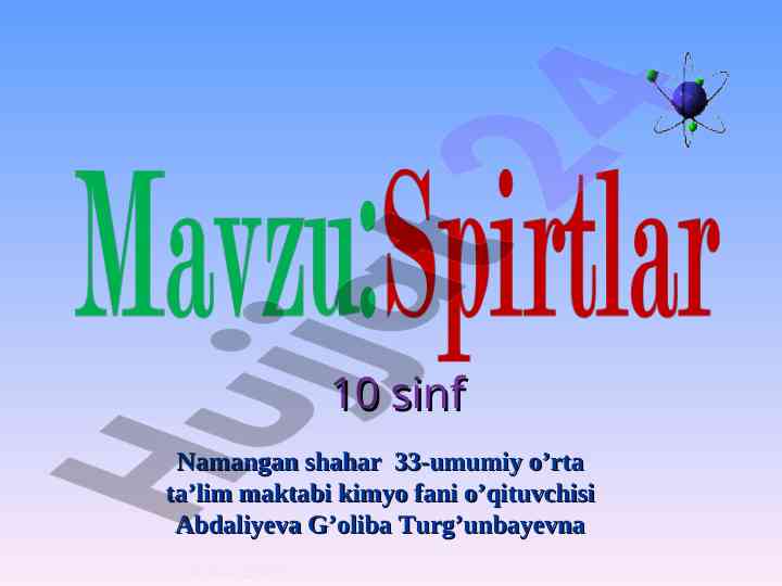 Kimyo fanida spirtlar haqida ma'lumotlar
