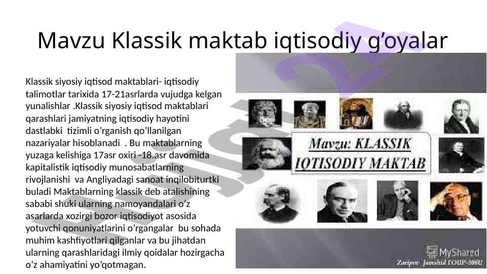 Klassik maktab iqtisodiy g’oyalar tarixi