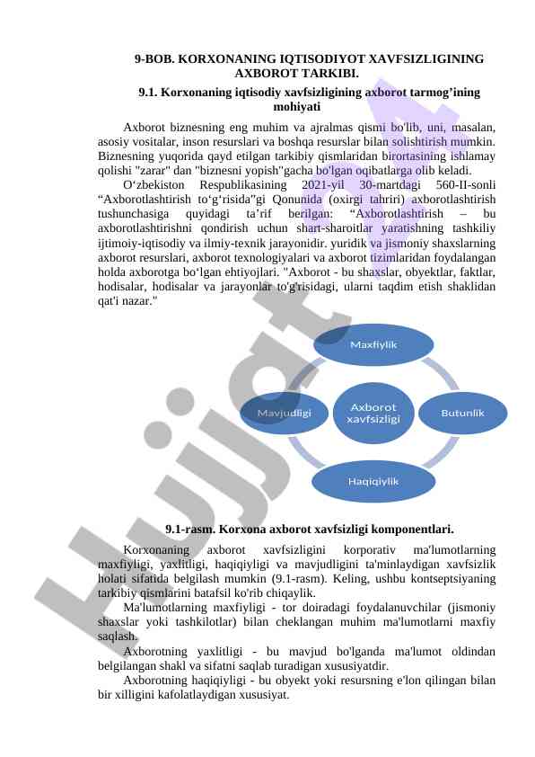 Korxonaning iqtisodiyot xavfsizligi axborot tarmog‘i