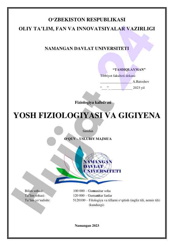 Yosh fiziologiyasi va gigiyena uslubiy majmua