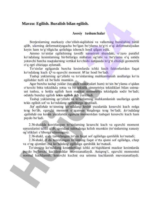 Egilish bilan buralish mavzusi bo'yicha ish