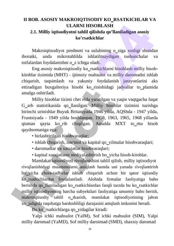 Asosiy makroiqtisodiy ko'rsatkichlar va ularni hisoblash