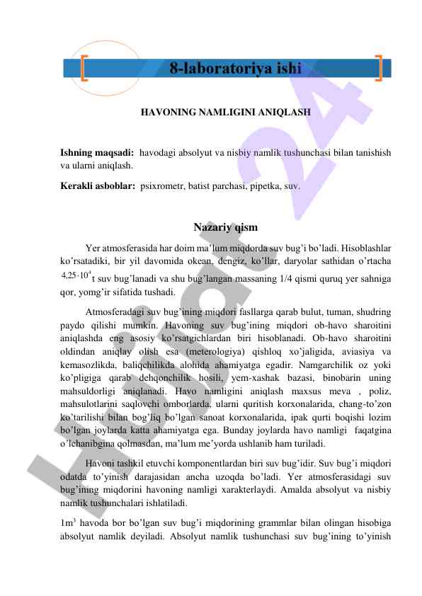 Havoning namligni aniqlash metodlari
