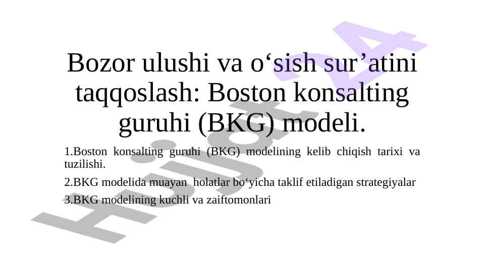 Bozor ulushi va o‘sish sur’atini taqqoslash