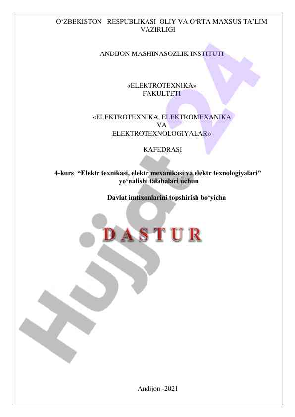 Elektr texnikasi va elektr mexanikasi kurs ishlari