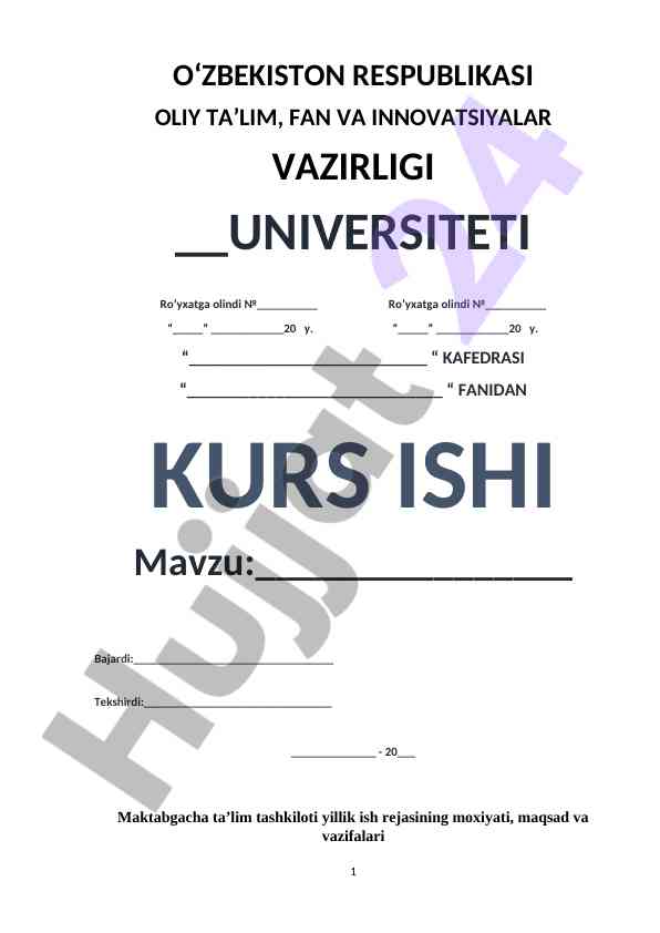 Maktabgacha Ta’lim Tashkiloti Yillik Ish Rejasi