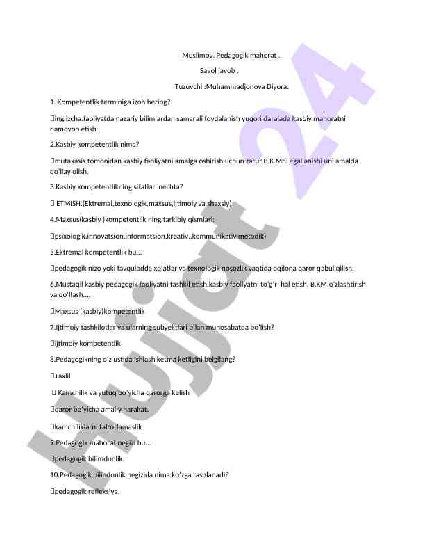 Pedagogik mahorat va kompetentlik tushunchalari