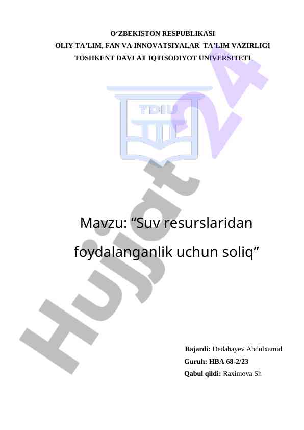 Suv resurslaridan foydalanish uchun soliq tahlili