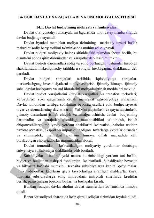 Davlat budjetining mohiyati va funksiyalari