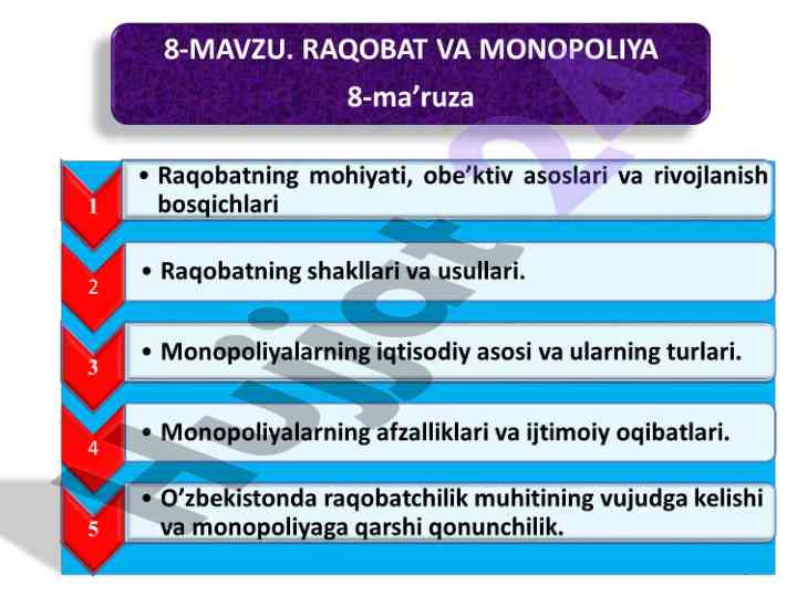 Raqobatning mohiyati va shakllari asoslari