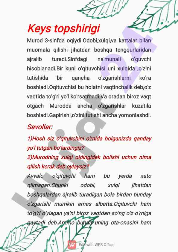 O'quvchida xulqni o'zgartirish tahlili