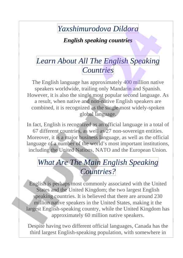 Learn about english speaking countries worldwide