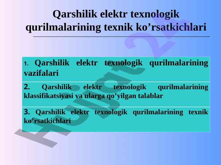 Qarshilik elektr texnologik qurilmalarining tahlili