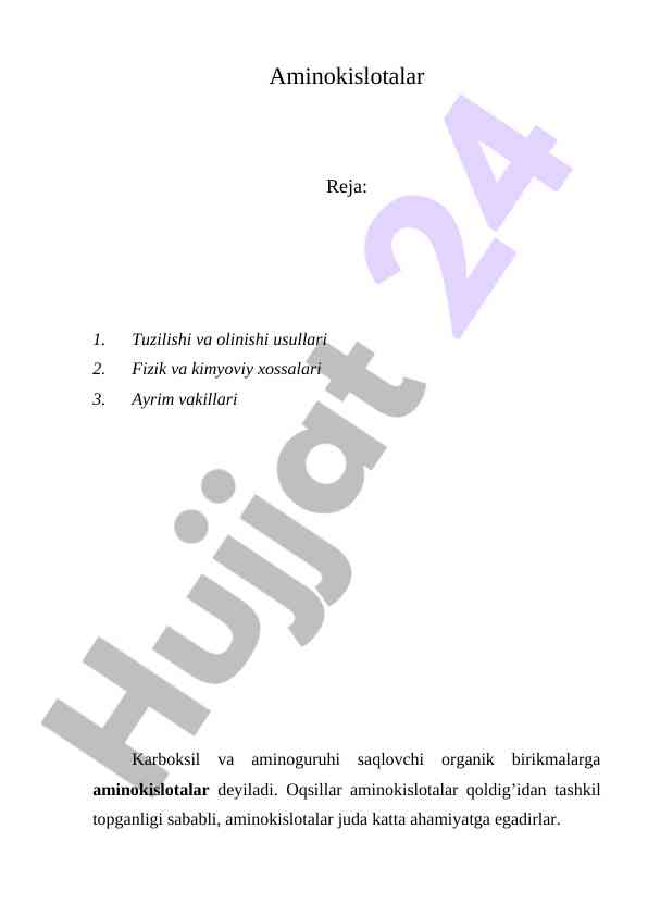 Aminokislotalar Tuzilishi Va Olinişi Usullari
