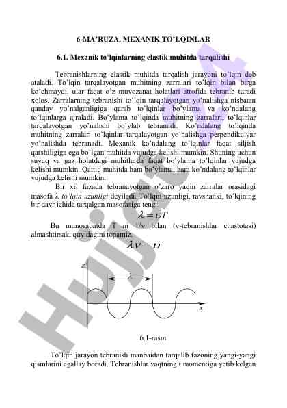 Mexanik to‘lqinlar tarqalishi asoslari
