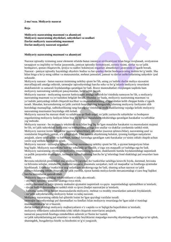 Moliyaviy nazorat va uning ahamiyati