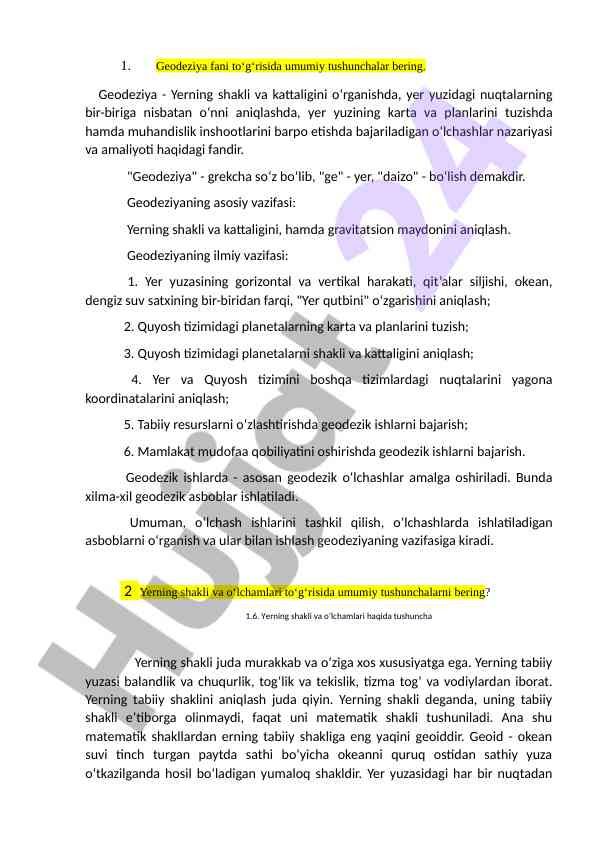 Geodeziya fanining asosiy tushunchalari