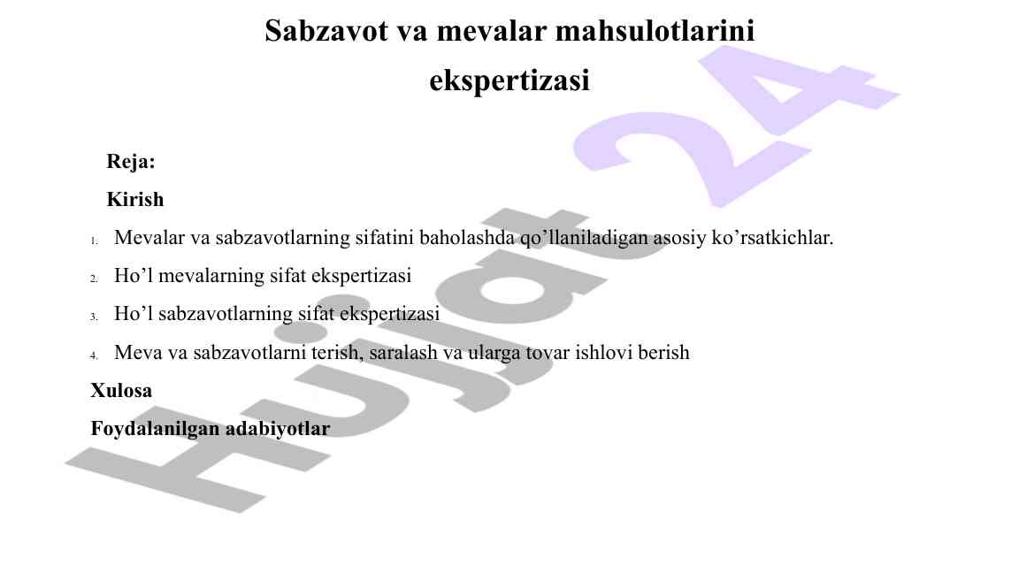 Mevalar va sabzavotlar sifatini baholash usullari