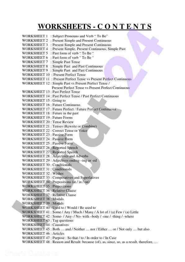 Worksheets on english tenses and syntax exercises