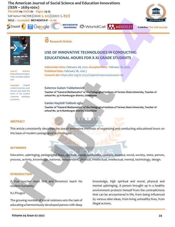 Innovative methods in educational hours organization